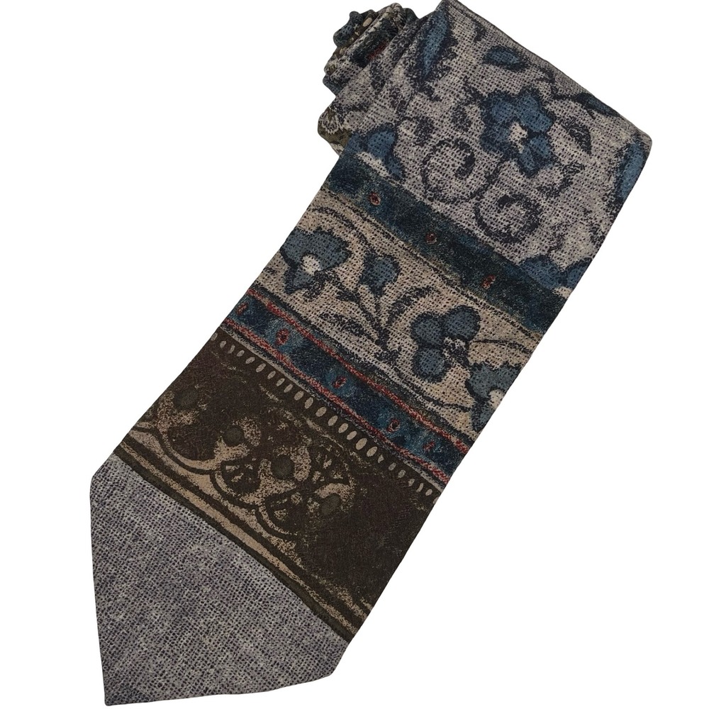 Vintage Wemlon Necktie Tie Blue Brown Floral Wrinkle Free 1970s Earth Tones